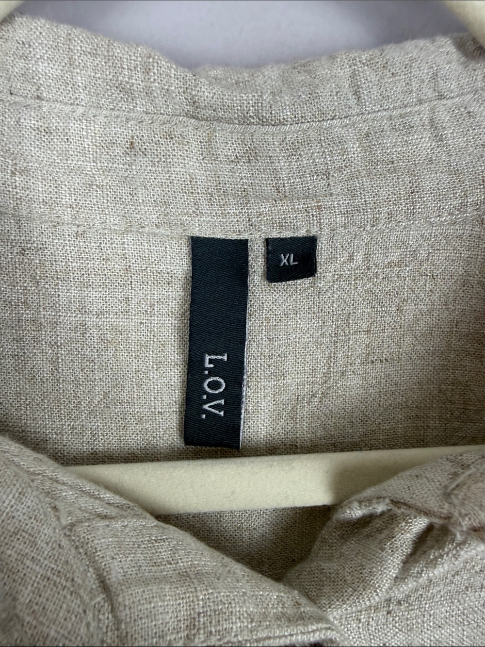 L.O.V. Neutral Linen Viscose Blend Tie Front Button Down Short Sleeve Shirt XL - Picture 3 of 10